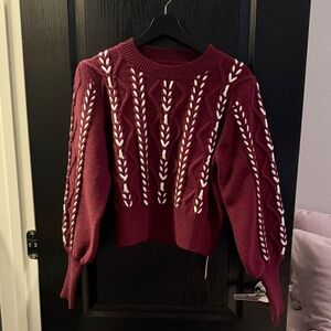 Commense Women’s Maroon Cable Stitch Pullover Sweater NWT